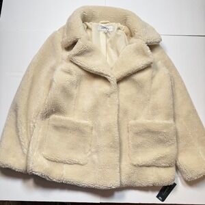 Sebby Jacket Womens XL White Faux Fur Teddy Sherpa Lined Short Coat Collared